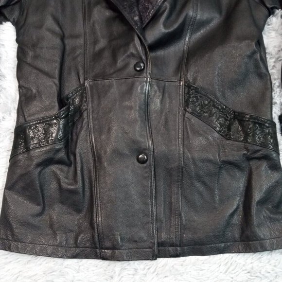 Wilsons Womens Jacket Coat Leather Black XS Thinsulate Snap Up Pockets Floral‎ - Picture 5 of 16